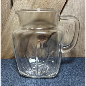 Vintage Federal Glass Starburst Clear 7" Square Pitcher Bottom Star